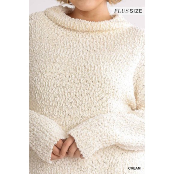 Women’s Cream High Cowl Neck Bouclé Long Sleeve Sweater Dress